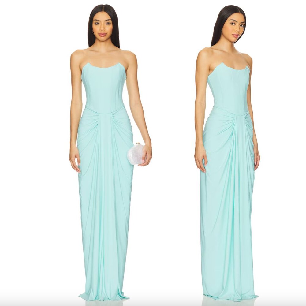 NEW Deme by Gabriella x REVOLVE Pearl Gown Green Mint Blue Strapless Maxi Dress